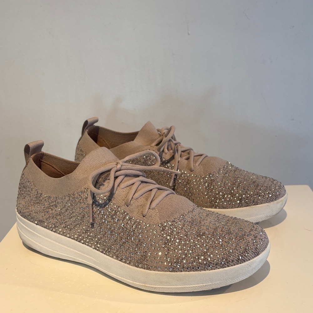 Fitflop Beige Knit Sneakers with Sparkle size 8